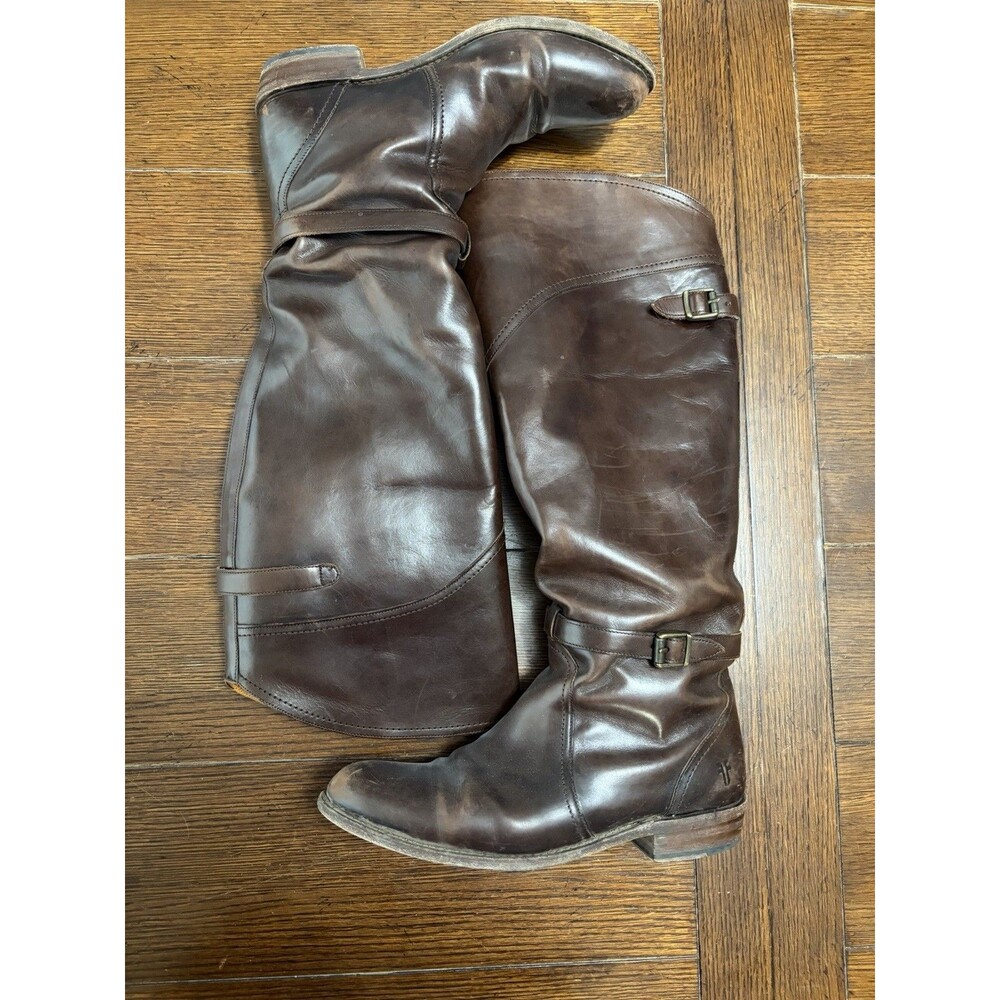 Frye Boots Brown Leather Dorado Riding Knee High Tall Buckle Straps Women’s Sz 8